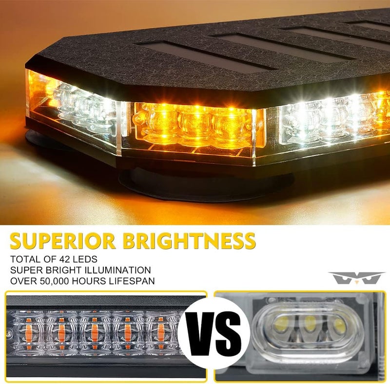 LUMENIX 42 LED Roof Top Strobe Beacon Light Bar Hazard Warning Emergency Flashing Plow Lights with Controller for Construction Vehicles Tow Trucks Postal Cars Snowplow Amber White (Patent Design) - Image 2